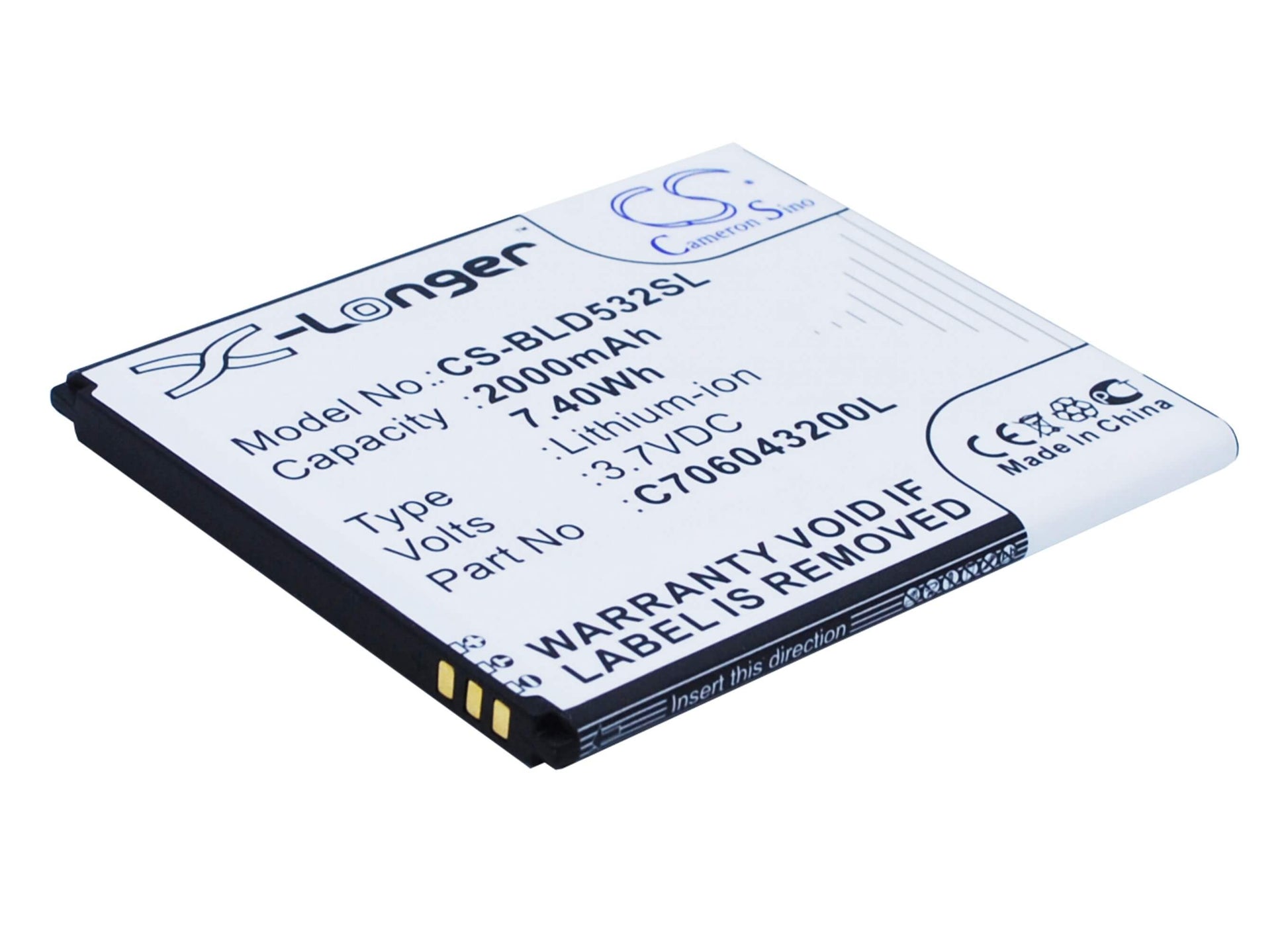3.7V, 2000mAh, Li-ion Battery fits Blu, D532, D532u, 7.4Wh