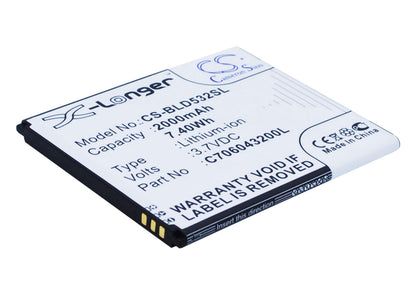 3.7V, 2000mAh, Li-ion Battery fits Blu, D532, D532u, 7.4Wh