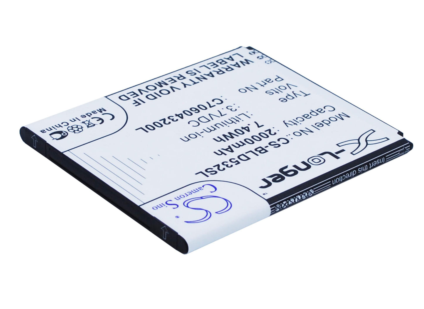 3.7V, 2000mAh, Li-ion Battery fits Blu, D532, D532u, 7.4Wh