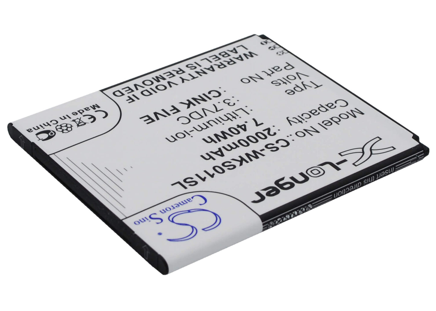 3.7V, 2000mAh, Li-ion Battery fits Wiko, Cink Five, Darknight, 7.4Wh