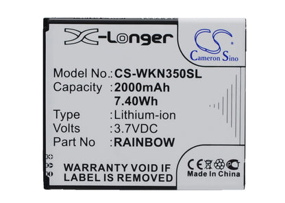 3.7V, 2000mAh, Li-ion Battery fits Wiko, Bloom, M172, 7.4Wh