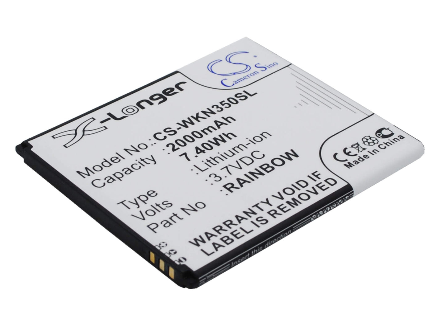 3.7V, 2000mAh, Li-ion Battery fits Wiko, Bloom, M172, 7.4Wh