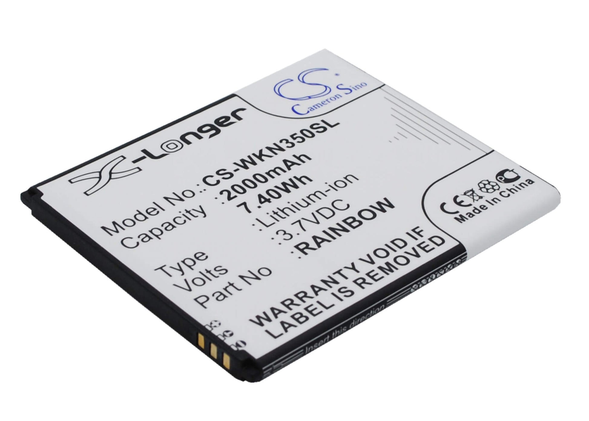 3.7V, 2000mAh, Li-ion Battery fits Wiko, Bloom, M172, 7.4Wh