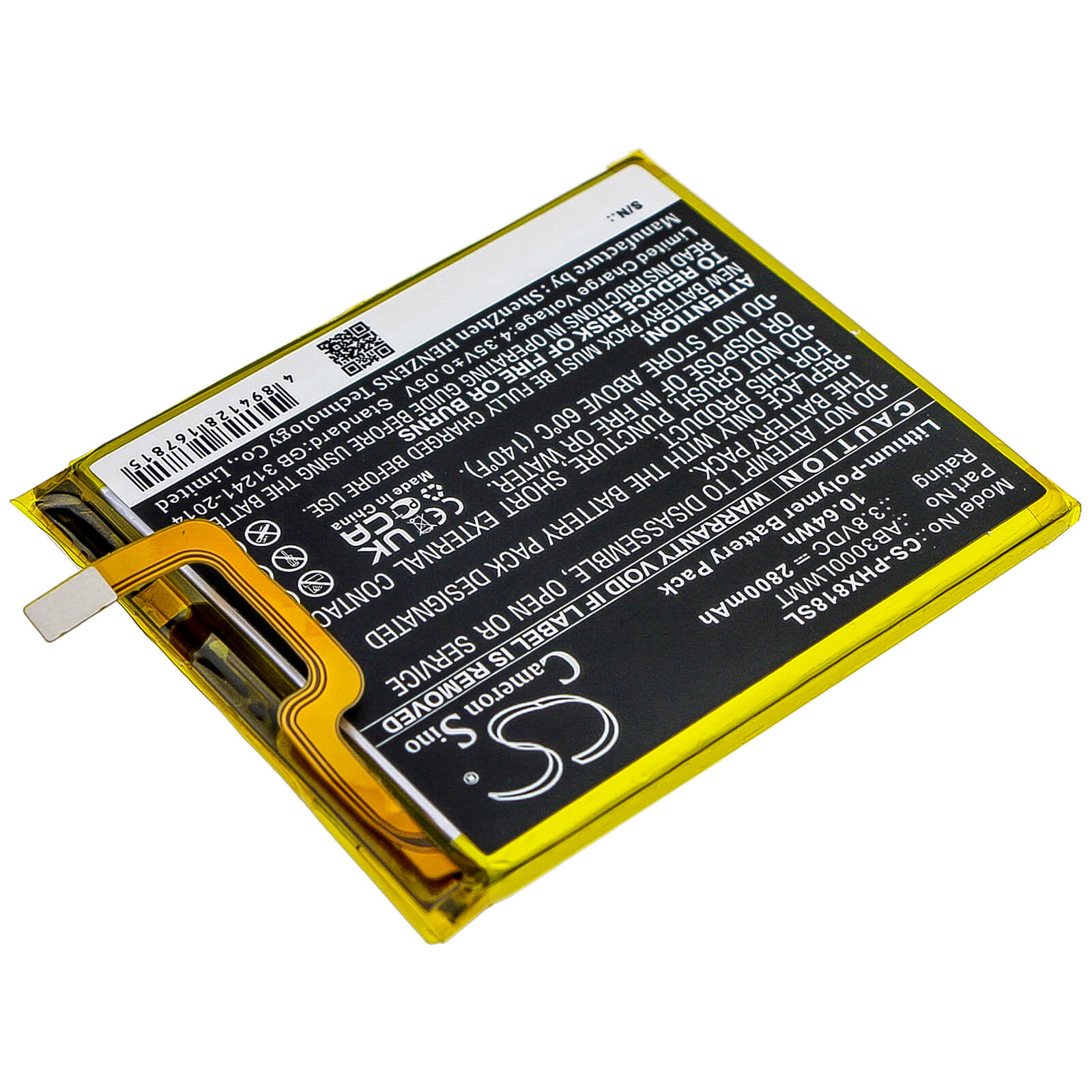 3.8V, 2800mAh, Li-Polymer Battery fits Philips, Xenium X818, 10.64Wh
