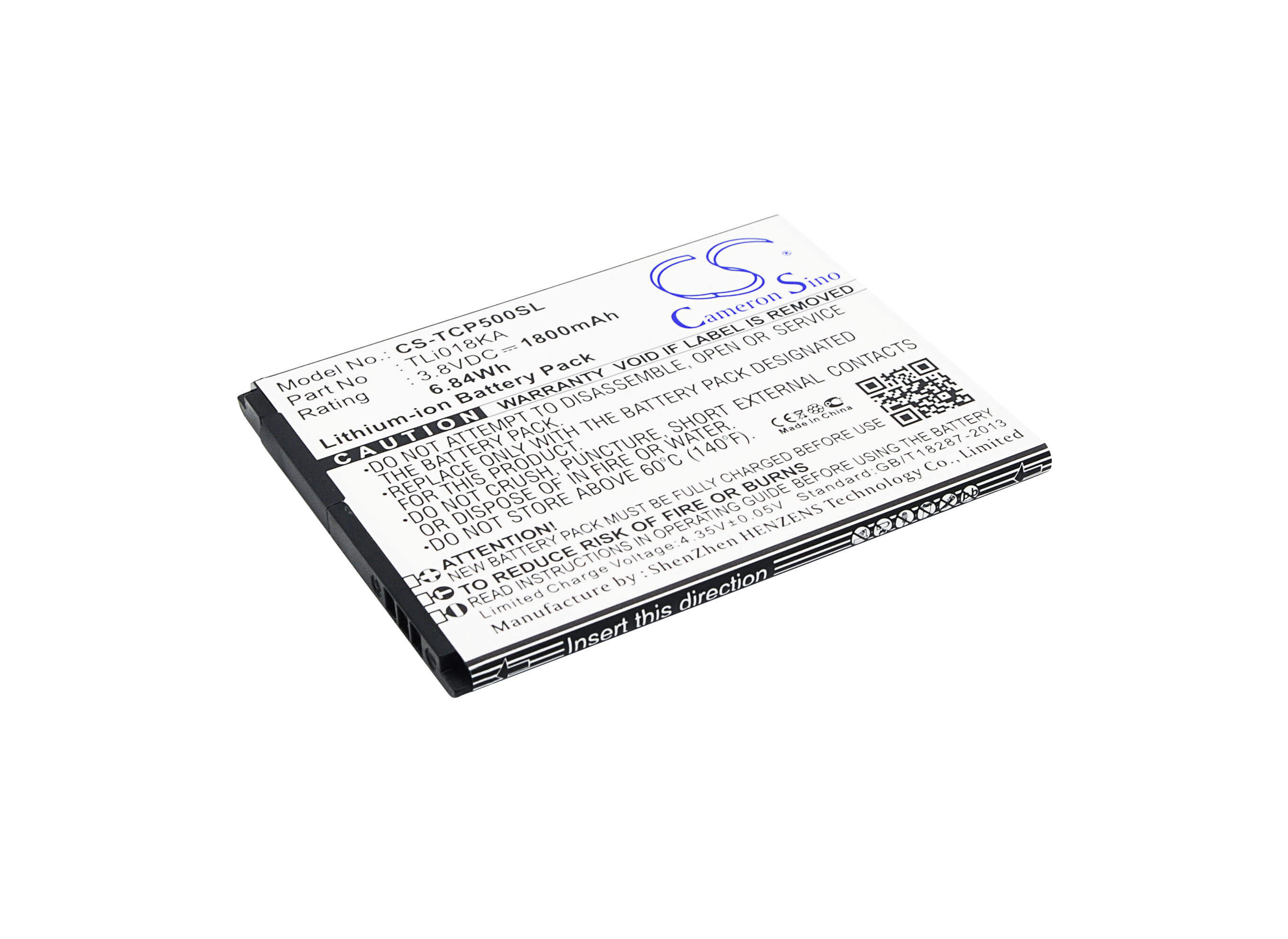 3.8V, 1800mAh, Li-ion Battery fits Tcl, P316l, P500m, 6.84Wh