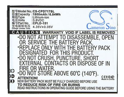 3.8V, 1800mAh, Li-ion Battery fits Coolpad, 8717, 6.84Wh