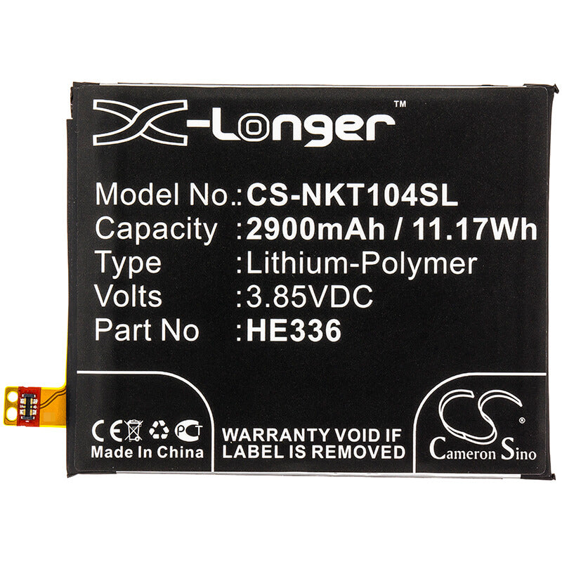 3.85V, 2900mAh, Li-Polymer Battery fits Nokia, 5 Dual Sim, 5 Dual Sim Td-lte, 11.165Wh