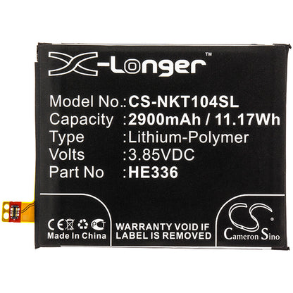 3.85V, 2900mAh, Li-Polymer Battery fits Nokia, 5 Dual Sim, 5 Dual Sim Td-lte, 11.165Wh