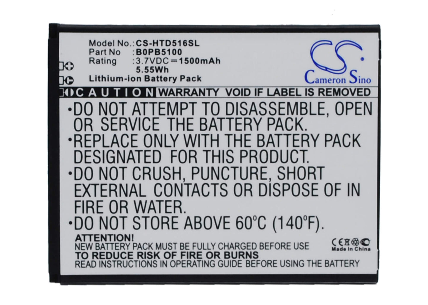 3.7V, 1500mAh, Li-ion Battery fits Htc, D316, D316d, 5.55Wh