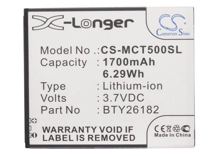 3.7V, 1700mAh, Li-ion Battery fits Mobistel, Cynus T5, Mt-9201b, 6.29Wh