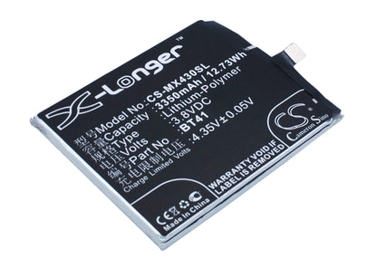 3.8V, 3350mAh, Li-Polymer Battery fits Meizu, M462u, Mx4 Pro, 12.73Wh