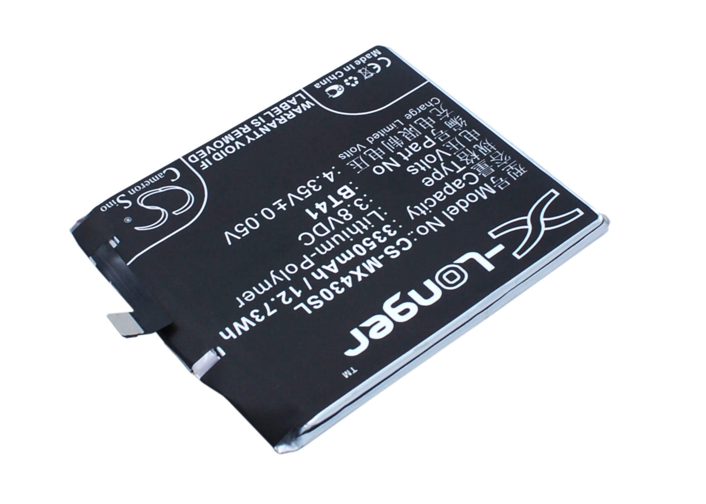 3.8V, 3350mAh, Li-Polymer Battery fits Meizu, M462u, Mx4 Pro, 12.73Wh