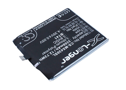 3.8V, 3350mAh, Li-Polymer Battery fits Meizu, M462u, Mx4 Pro, 12.73Wh