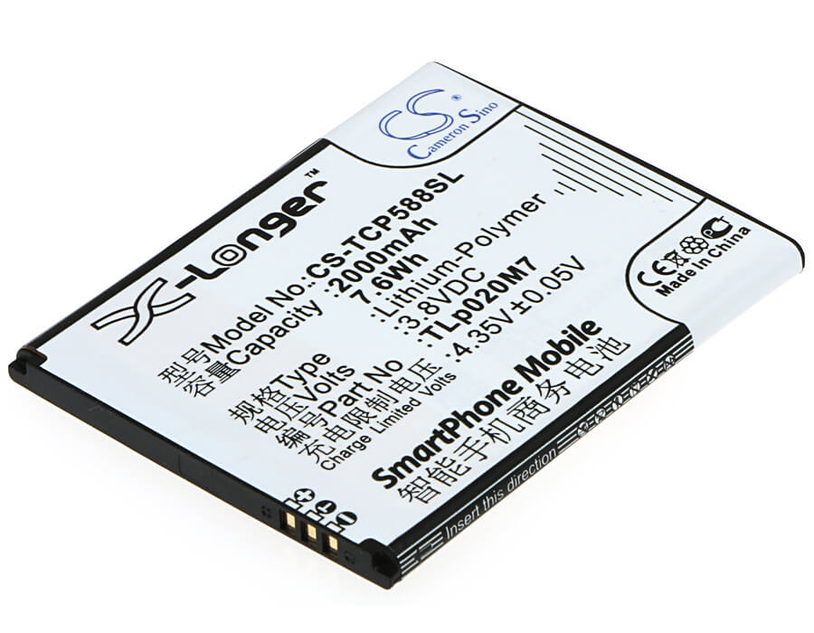 3.8V, 2000mAh, Li-Polymer Battery fits Tcl, P588l, Tcl P588, 7.6Wh