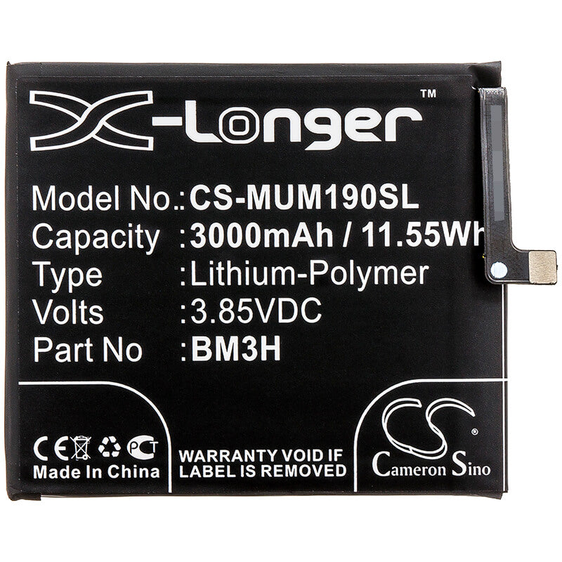 3.85V, 3000mAh, Li-Polymer Battery fits Xiaomi, M1901f9e, M1901f9t, 11.55Wh
