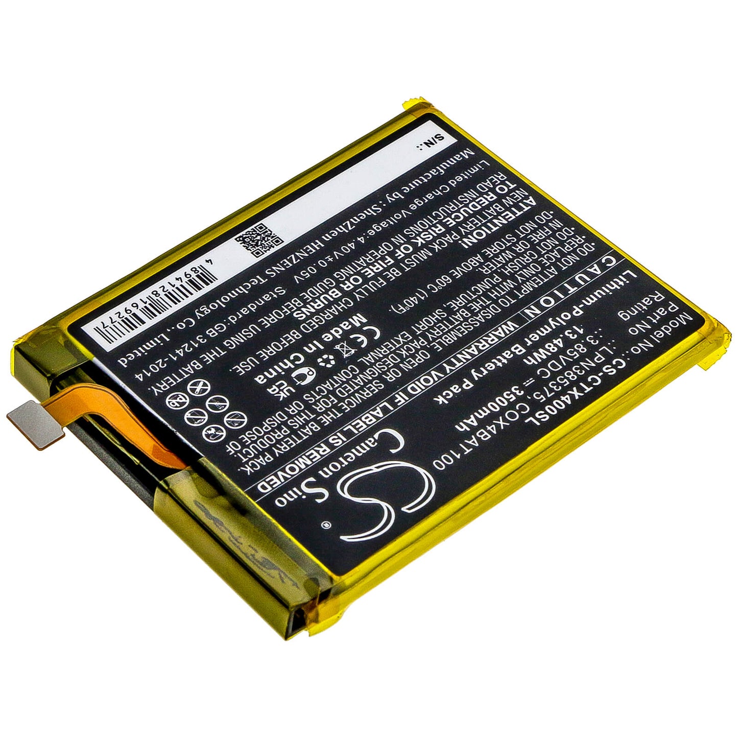 3.85V, 3500mAh, Li-Polymer Battery fits Crosscall, Core X4, 13.475Wh