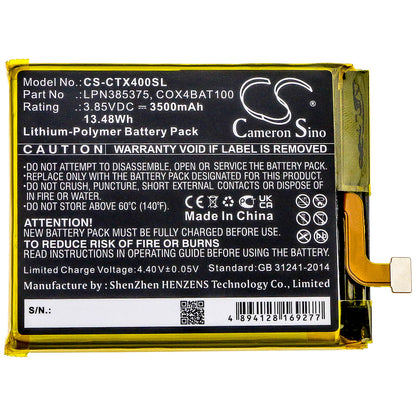 3.85V, 3500mAh, Li-Polymer Battery fits Crosscall, Core X4, 13.475Wh
