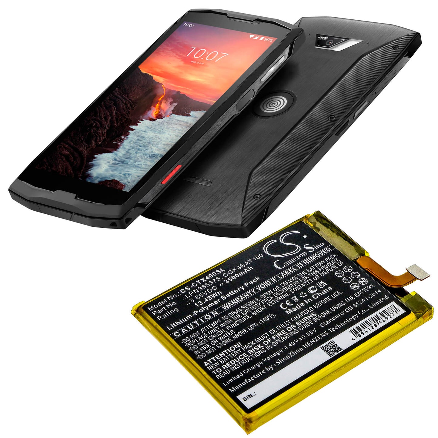 3.85V, 3500mAh, Li-Polymer Battery fits Crosscall, Core X4, 13.475Wh