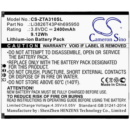 3.8V, 2400mAh, Li-ion Battery fits Telstra, Essential Smart 3, 9.12Wh