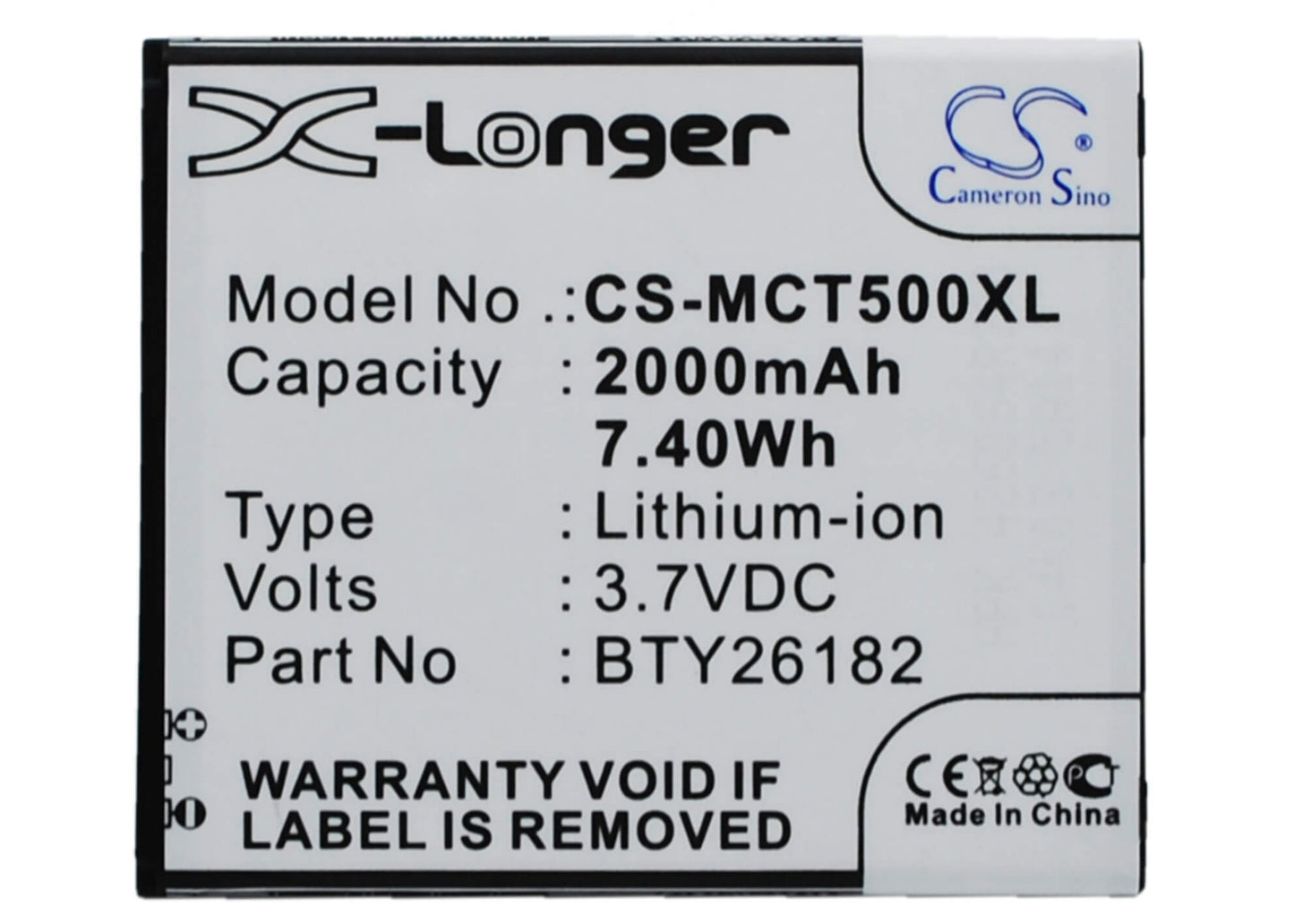 3.7V, 2000mAh, Li-ion Battery fits Mobistel, Cynus T5, Mt-9201b, 7.4Wh