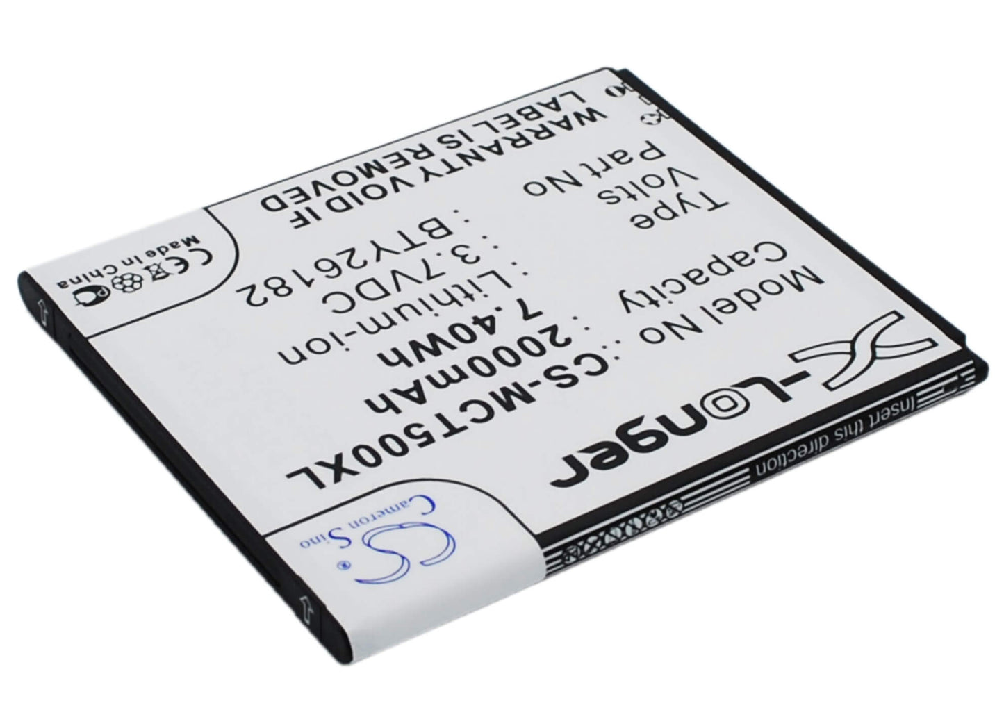 3.7V, 2000mAh, Li-ion Battery fits Mobistel, Cynus T5, Mt-9201b, 7.4Wh