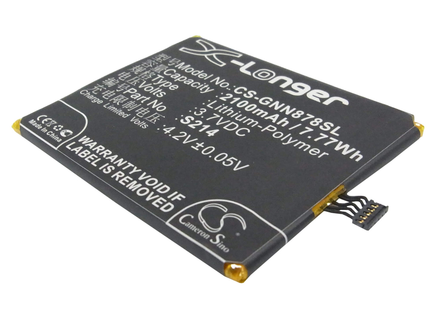 3.7V, 2100mAh, Li-Polymer Battery fits Gionee, Gn878, 7.77Wh