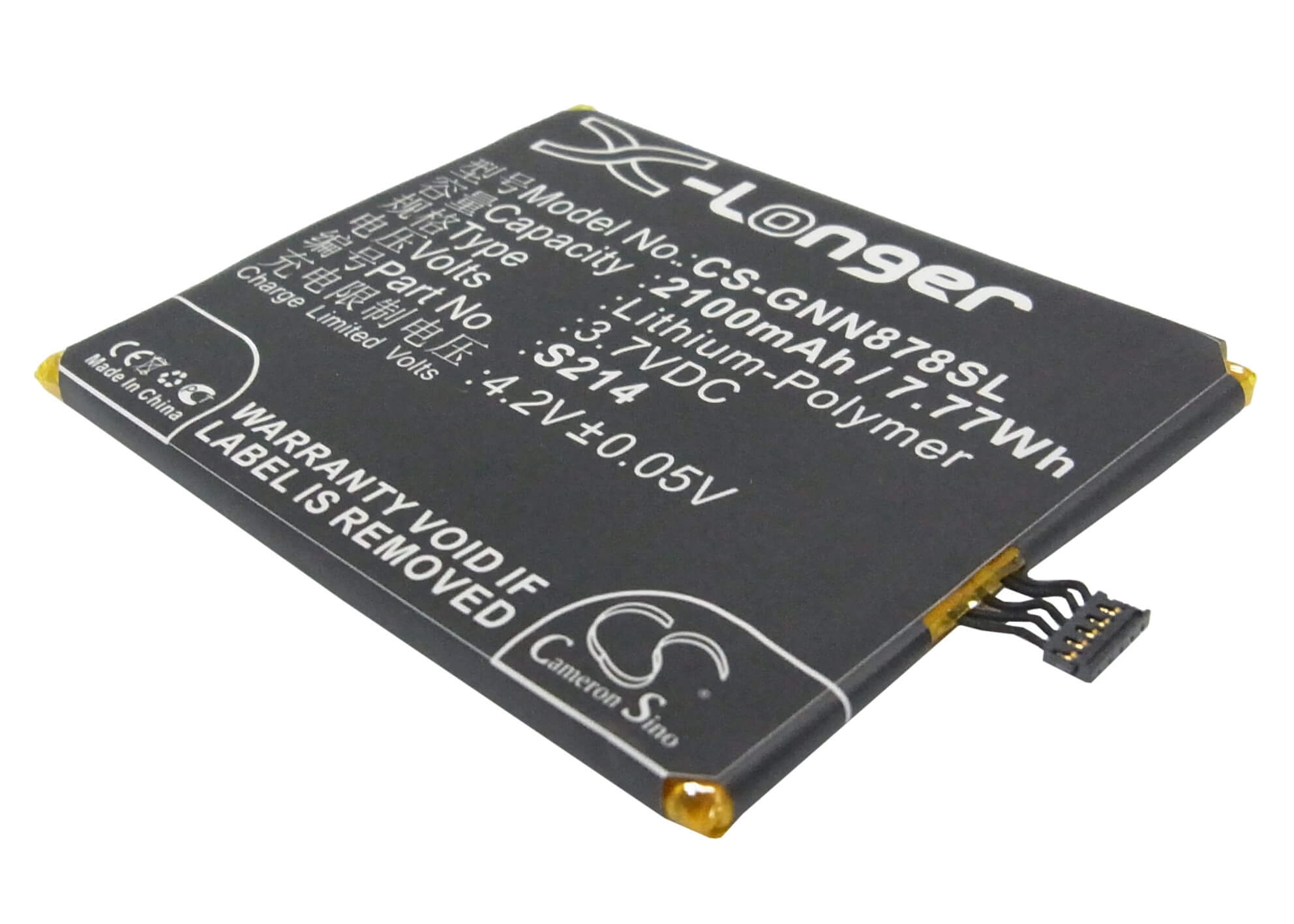 3.7V, 2100mAh, Li-Polymer Battery fits Gionee, Gn878, 7.77Wh