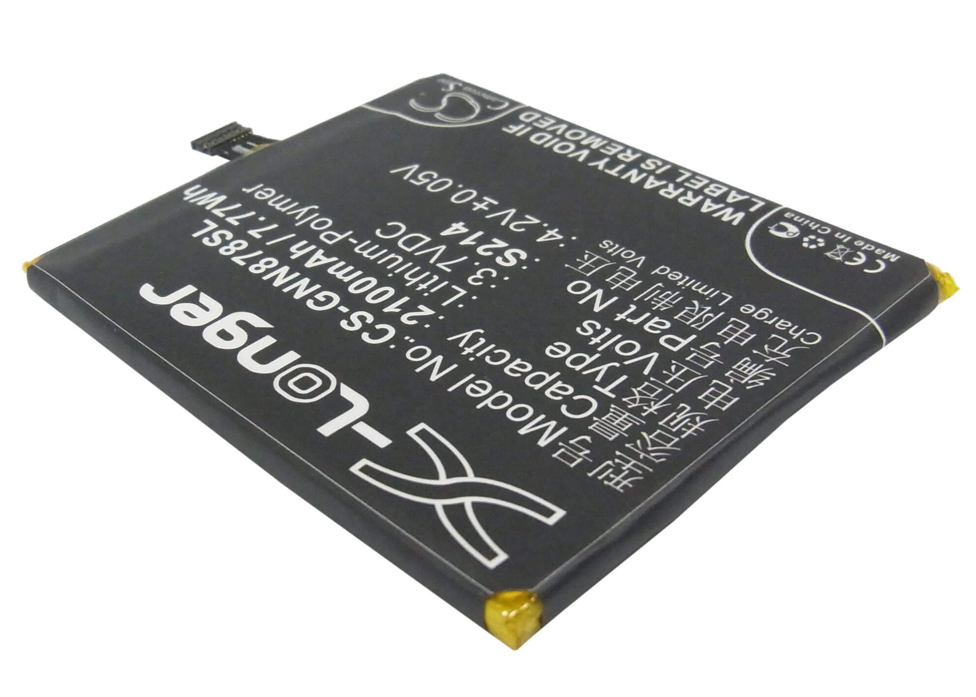 3.7V, 2100mAh, Li-Polymer Battery fits Gionee, Gn878, 7.77Wh