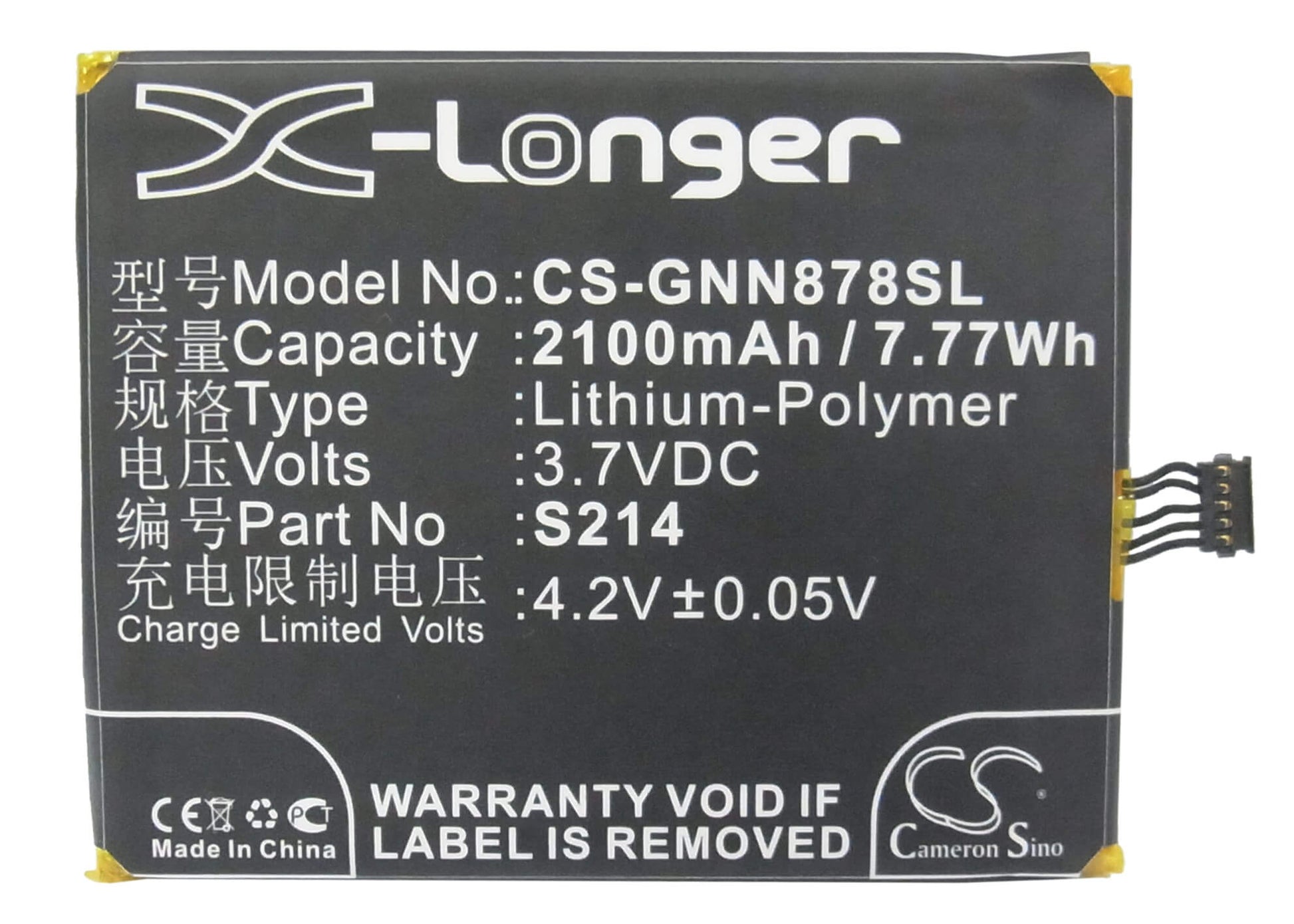 3.7V, 2100mAh, Li-Polymer Battery fits Gionee, Gn878, 7.77Wh