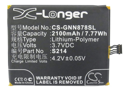 3.7V, 2100mAh, Li-Polymer Battery fits Gionee, Gn878, 7.77Wh
