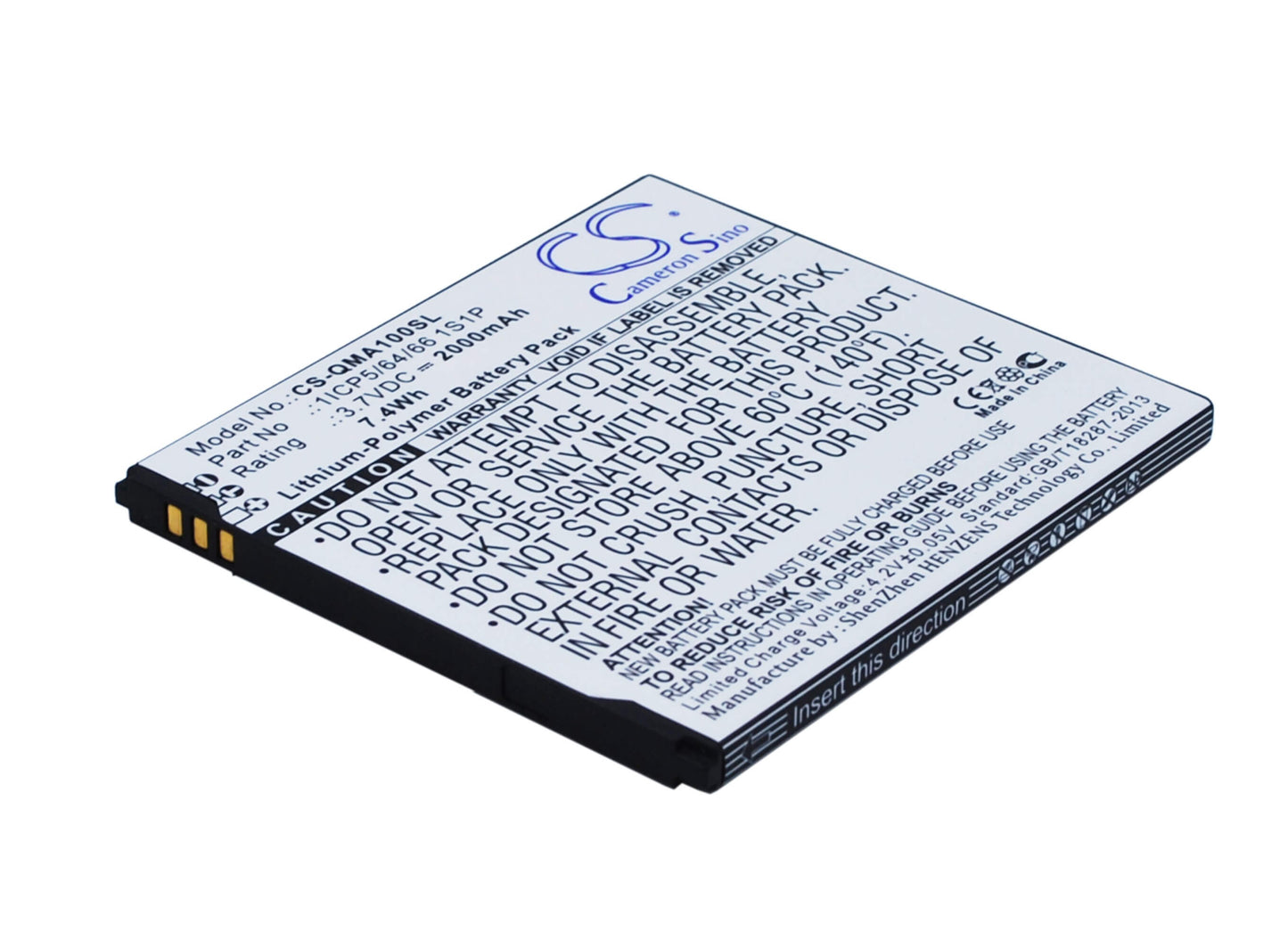 3.7V, 2000mAh, Li-Polymer Battery fits Qmobile, A10, 7.4Wh