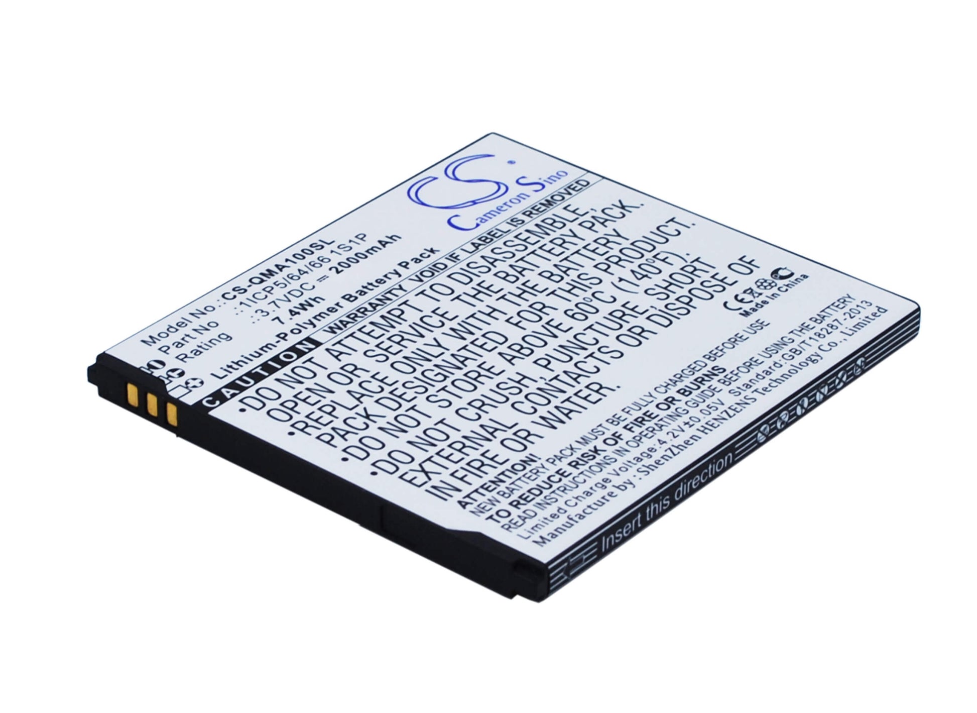 3.7V, 2000mAh, Li-Polymer Battery fits Qmobile, A10, 7.4Wh