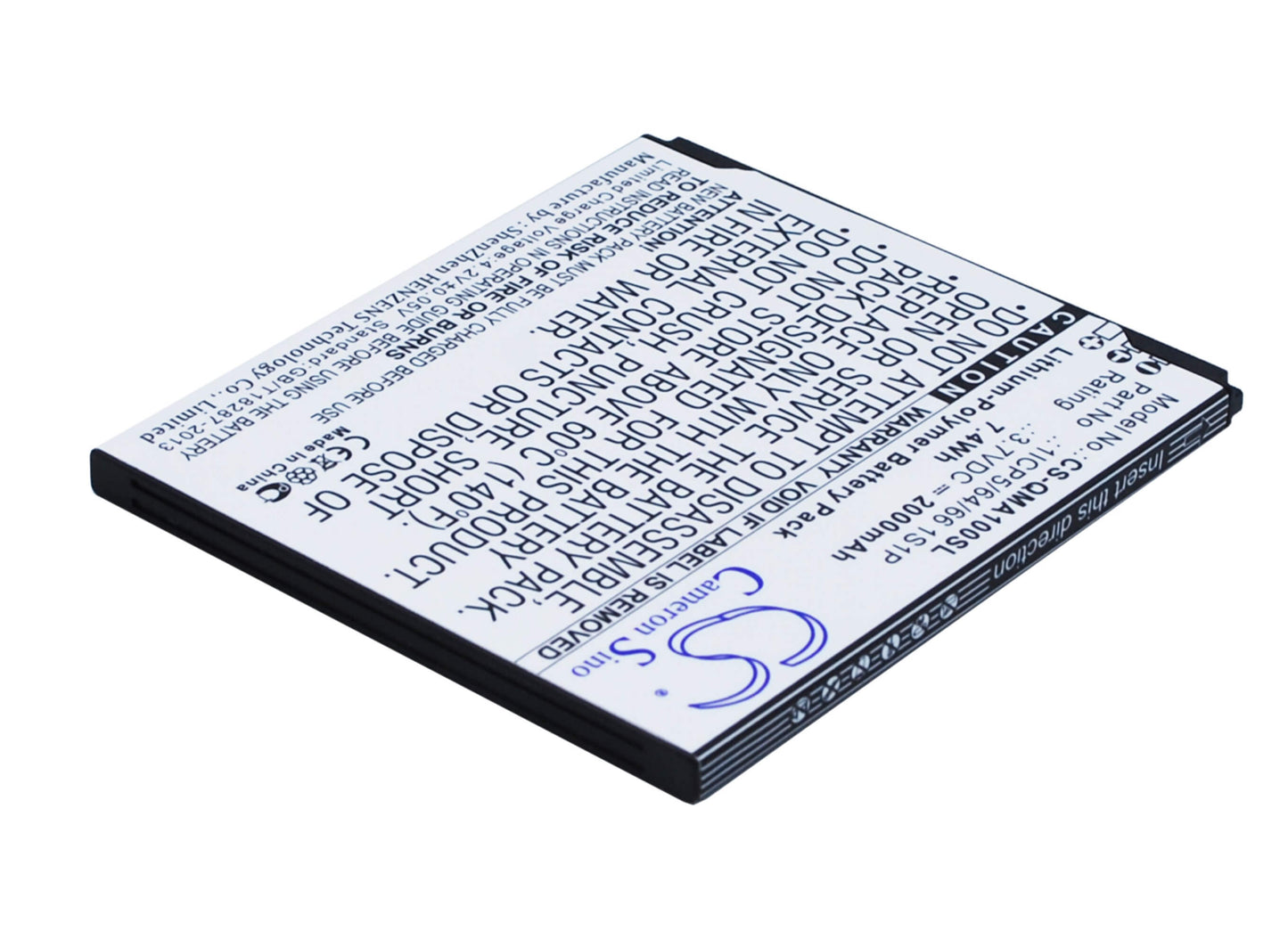 3.7V, 2000mAh, Li-Polymer Battery fits Qmobile, A10, 7.4Wh