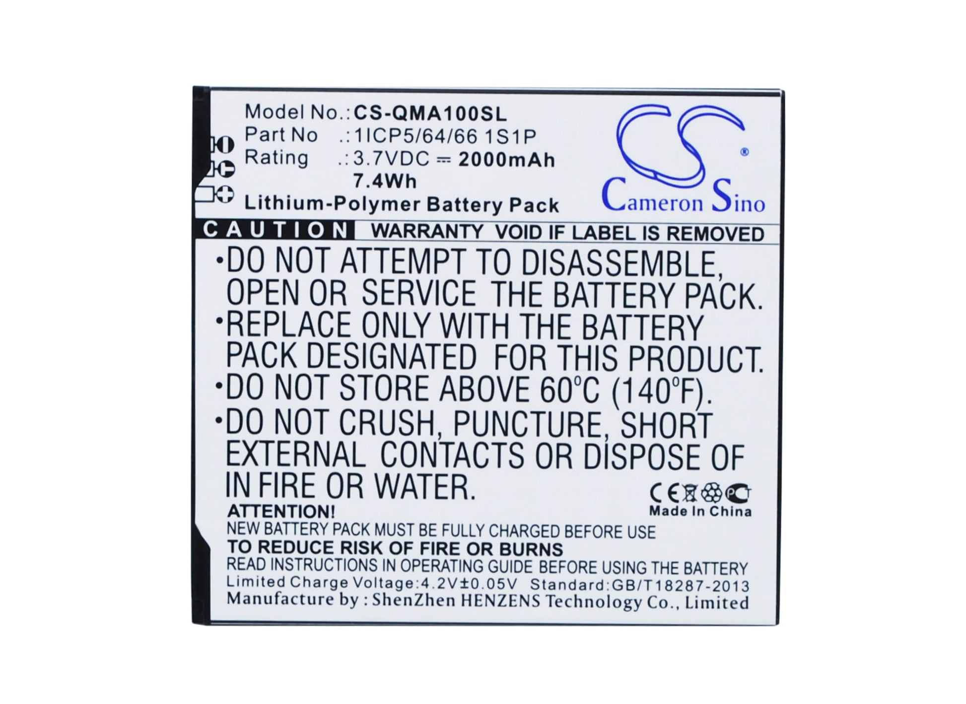3.7V, 2000mAh, Li-Polymer Battery fits Qmobile, A10, 7.4Wh