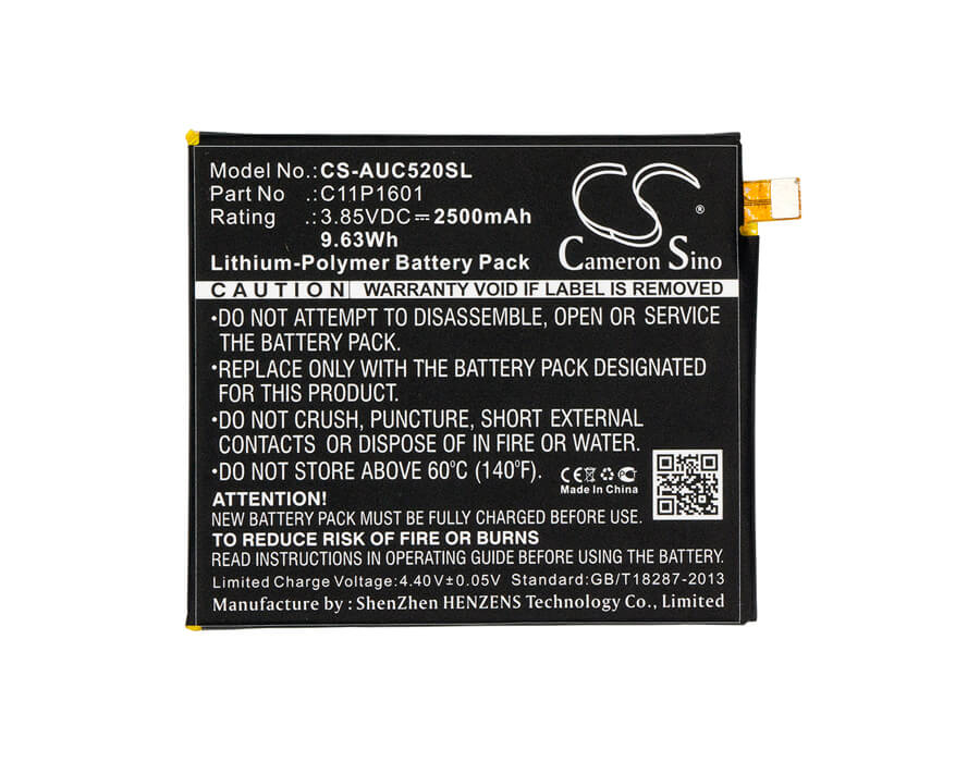 3.85V, 2500mAh, Li-Polymer Battery fits Asus, Ze520kl, Zenfone 3 5.2, 9.625Wh