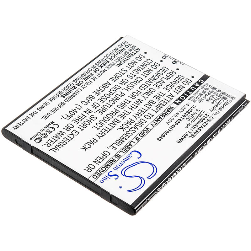 3.8V, 2100mAh, Li-ion Battery fits Zte, Ba530, Ba606, 7.98Wh
