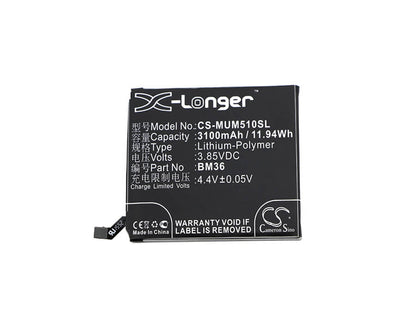 3.85V, 3100mAh, Li-Polymer Battery fits Xiaomi, Mi 5s, Mi 5s Extreme Edition, 11.935Wh
