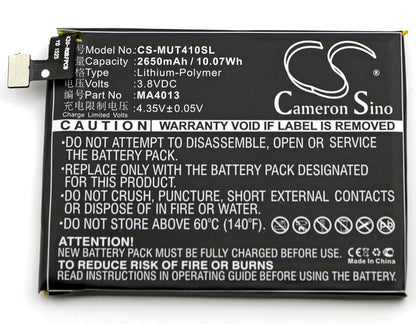 3.8V, 2650mAh, Li-Polymer Battery fits Meitu, V4, V4s, 10.07Wh