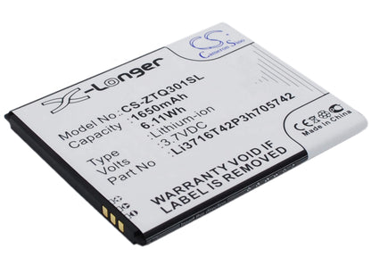 3.7V, 1650mAh, Li-ion Battery fits A+world, Cg503, 6.105Wh