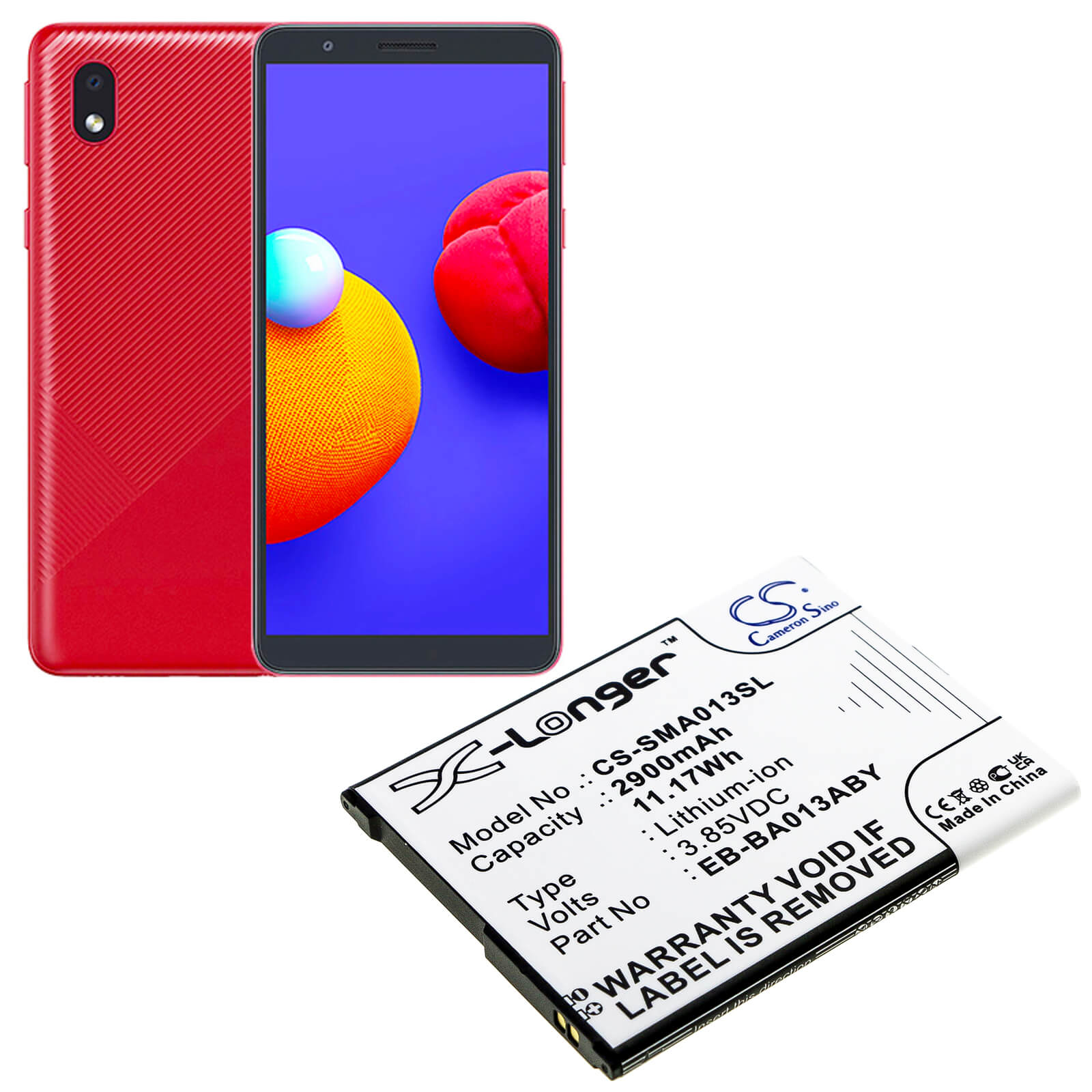 3.85V, 2900mAh, Li-ion Battery fits Samsung, Galaxy M01 Core 2020, Sm-a013g/ds, 11.165Wh