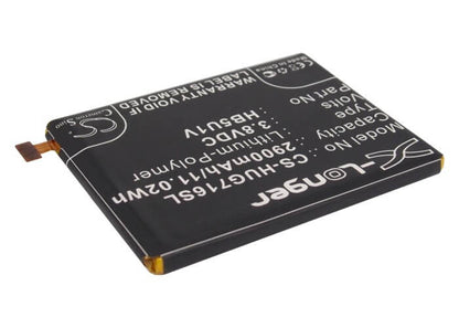 3.8V, 2900mAh, Li-Polymer Battery fits Huawei, Ascend D2, Ascend D2-0082, 11.02Wh