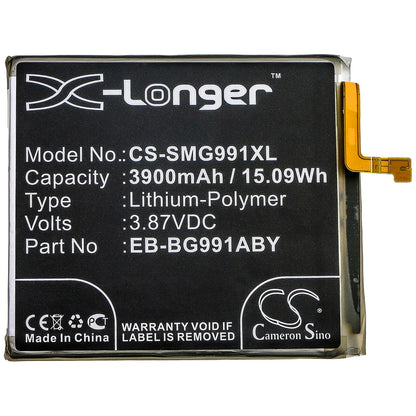 3.87V, 3900mAh, Li-Polymer Battery fits Samsung, Galaxy S21 5g, Galaxy S21 5g Uw, 15.093Wh
