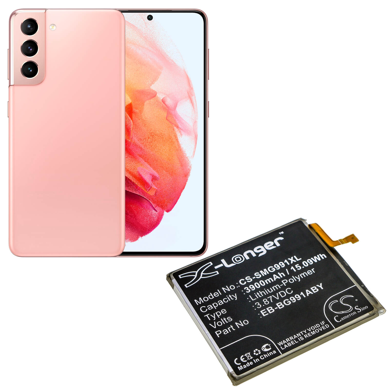 3.87V, 3900mAh, Li-Polymer Battery fits Samsung, Galaxy S21 5g, Galaxy S21 5g Uw, 15.093Wh