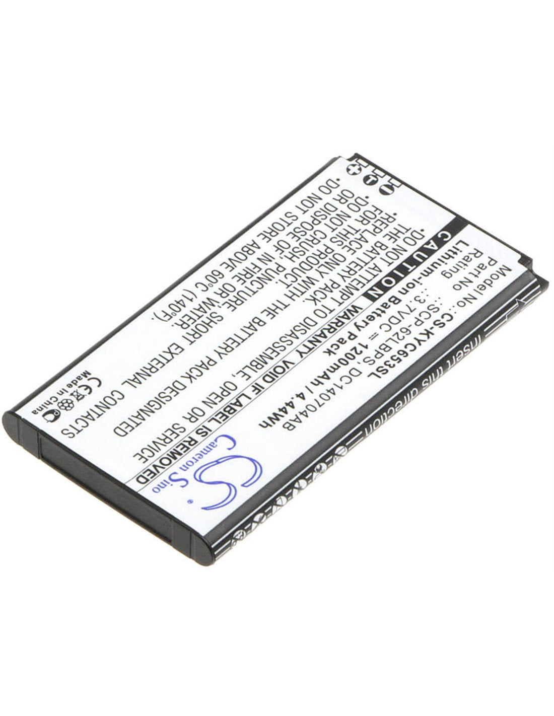 3.7V, 1200mAh, Li-ion Battery fits Kyocera, C6530, C6530n, 4.44Wh