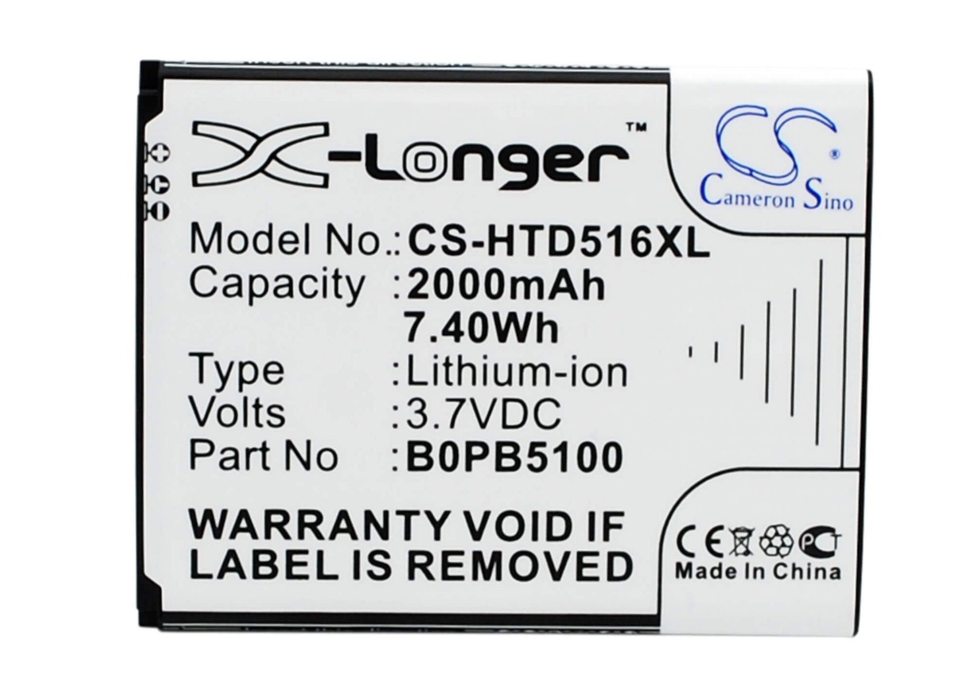 3.7V, 2000mAh, Li-ion Battery fits Htc, D316, D316d, 7.4Wh
