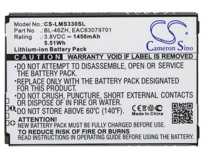 3.8V, 1450mAh, Li-ion Battery fits At&t, Gophone 4g Lte, 5.51Wh