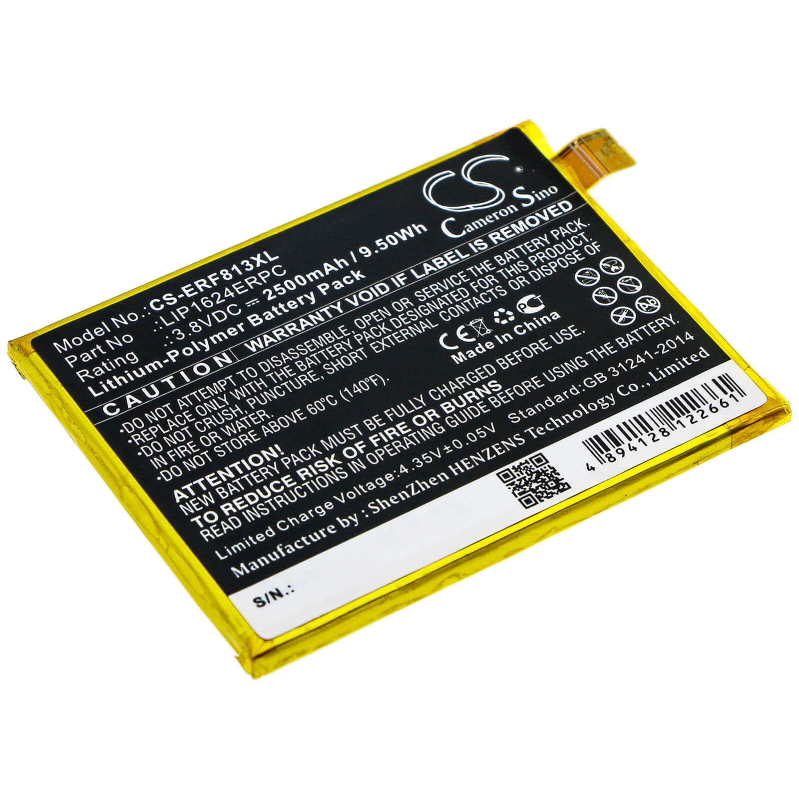 3.8V, 2500mAh, Li-Polymer Battery fits Sony, F8131, F8132, 9.5Wh