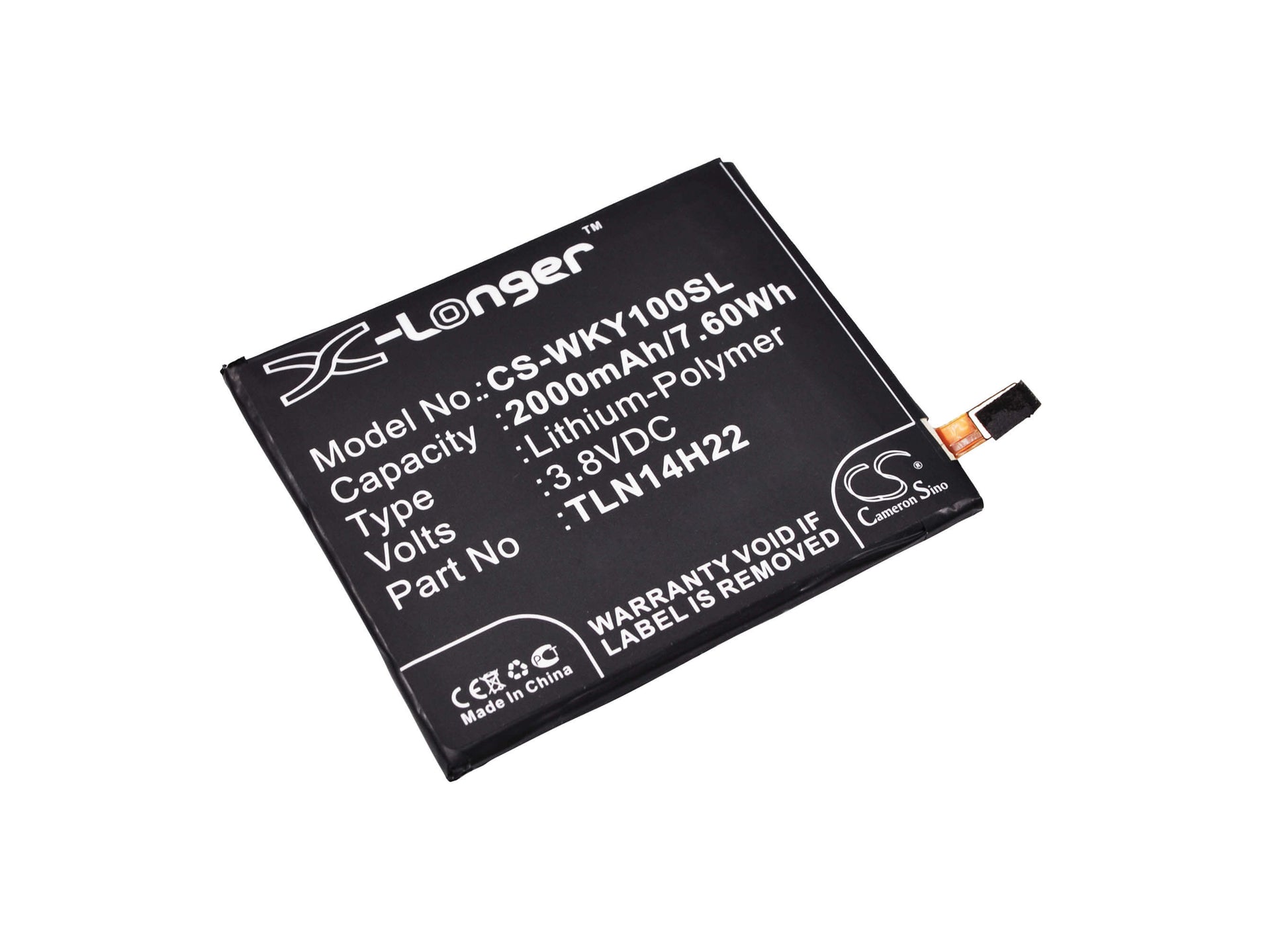 3.8V, 2000mAh, Li-Polymer Battery fits Wiko, Highway Pure, Highway Signs, 7.6Wh