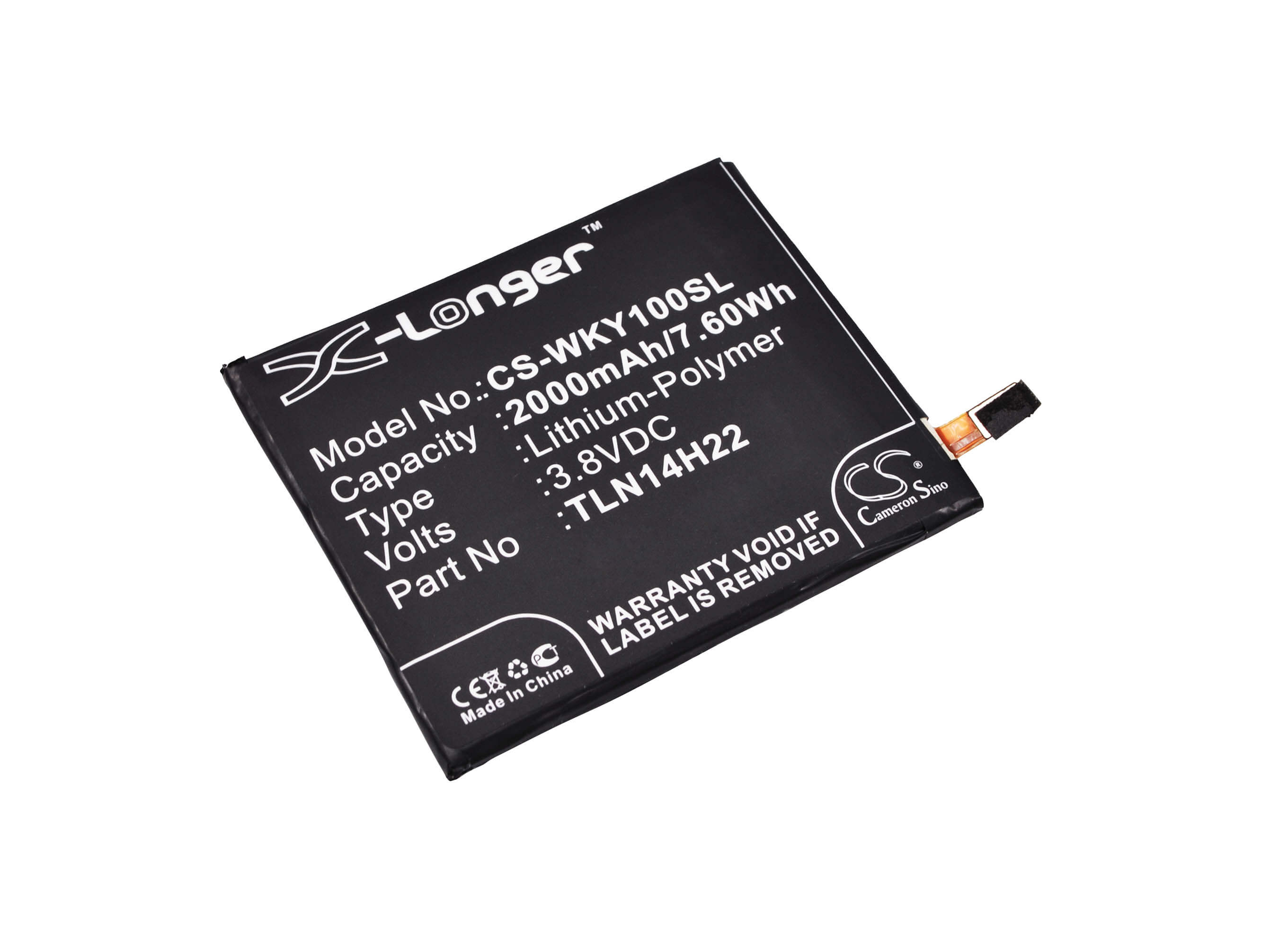 3.8V, 2000mAh, Li-Polymer Battery fits Wiko, Highway Pure, Highway Signs, 7.6Wh