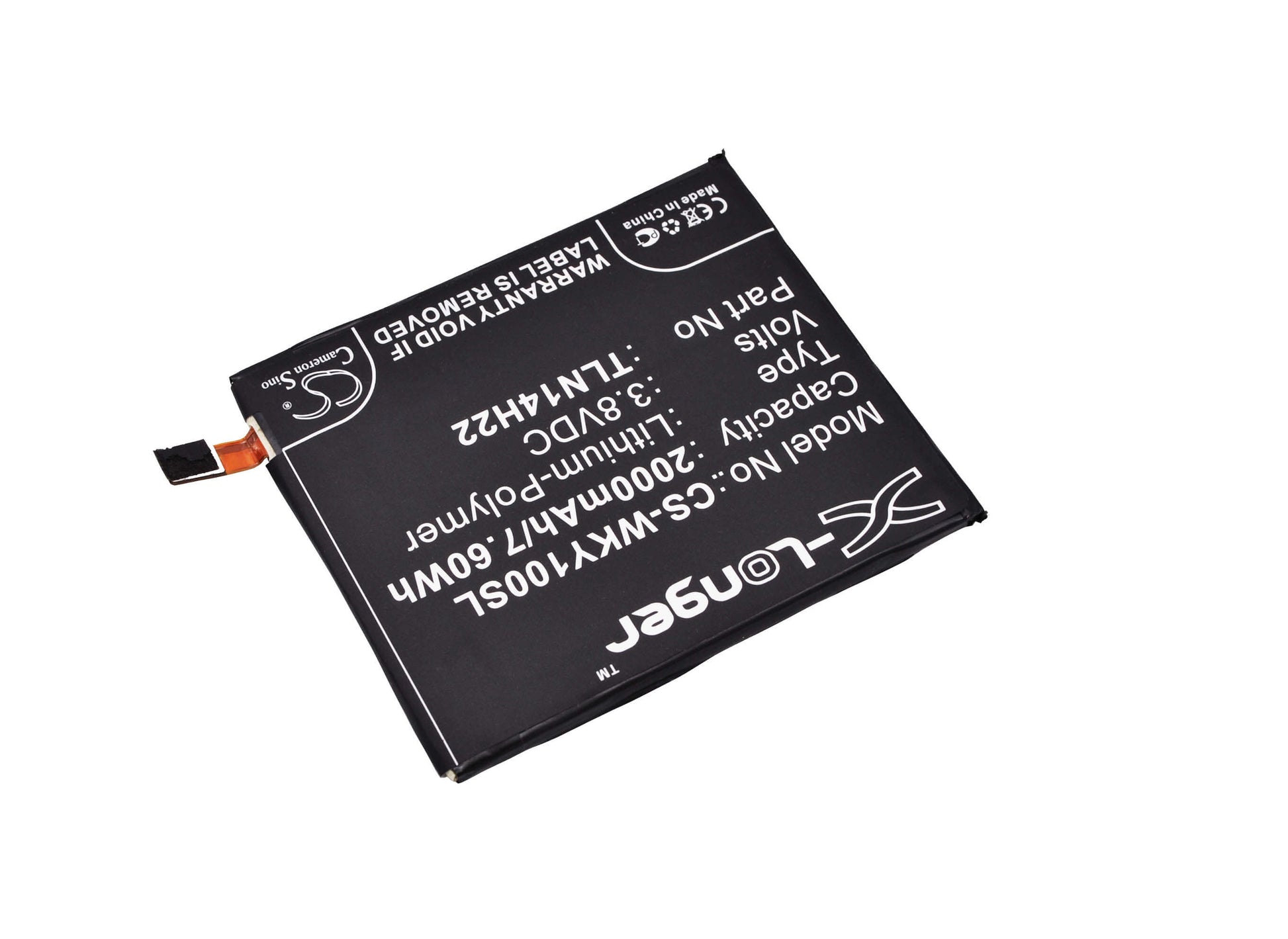 3.8V, 2000mAh, Li-Polymer Battery fits Wiko, Highway Pure, Highway Signs, 7.6Wh